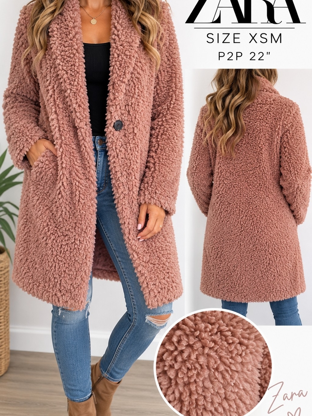ZARA Teddy Jacket in Dusty Mauve Pink
